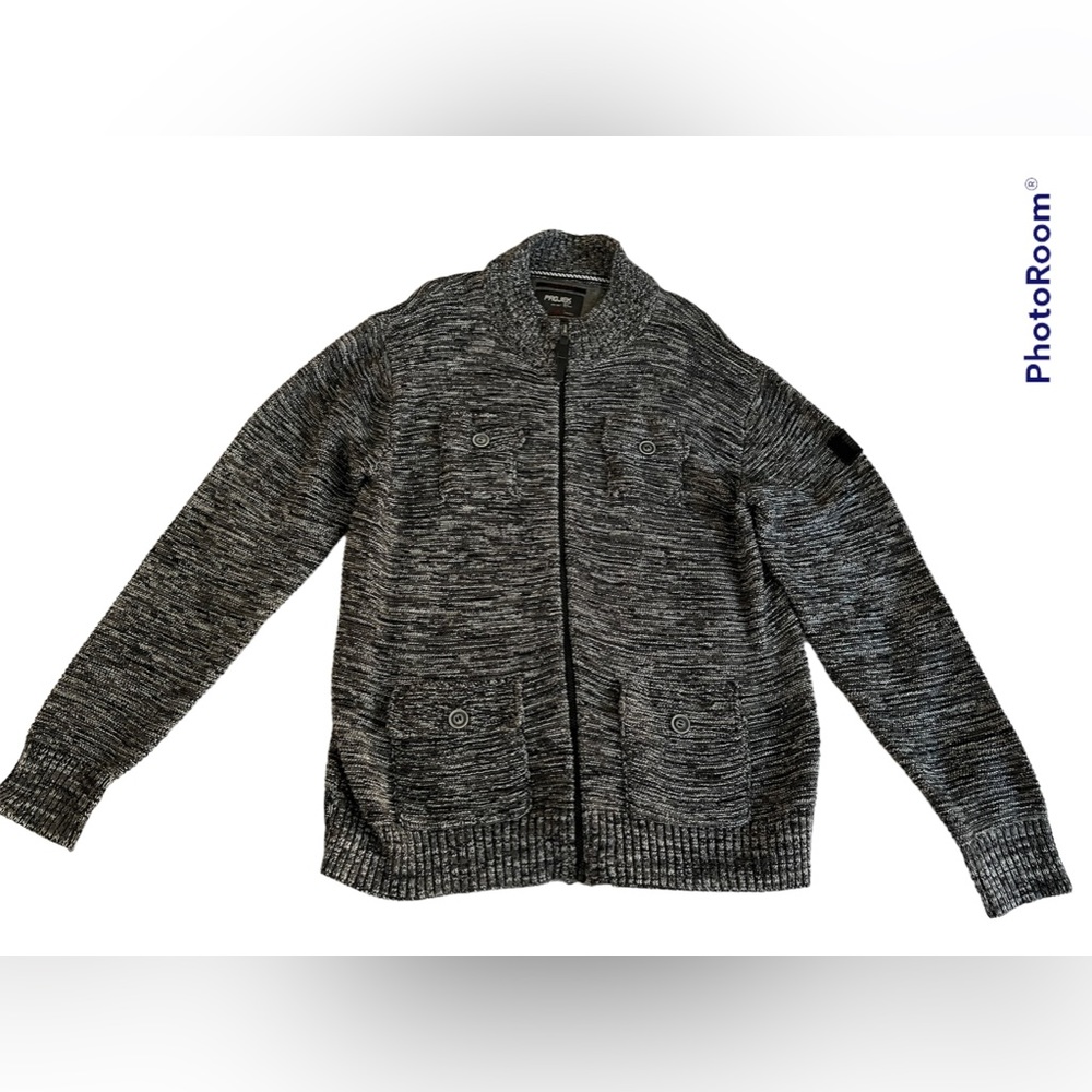 Projek Raw Men's Sweater Size XL Full Zip Gray Knit Pockets Ribbed Cotton